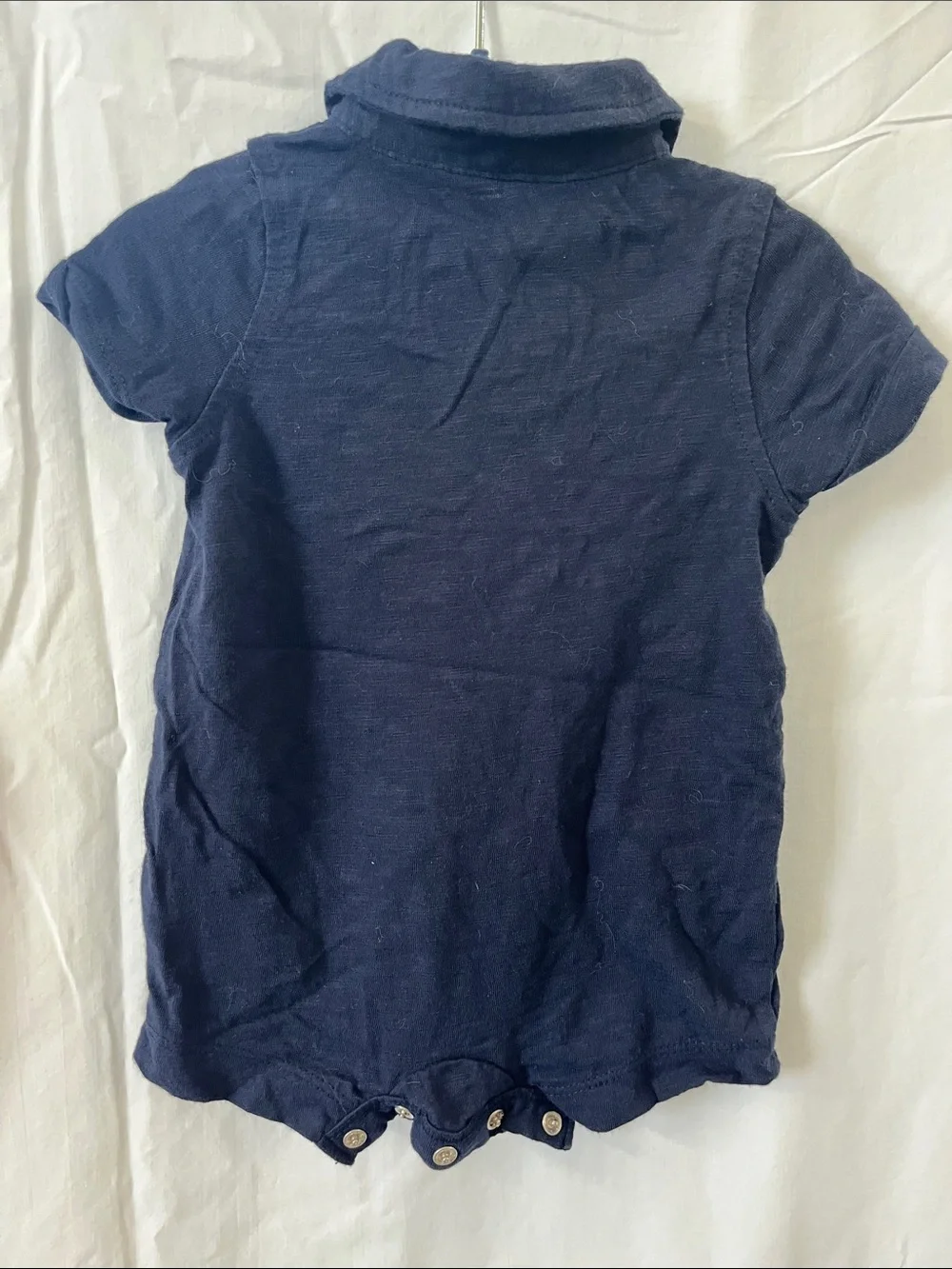 Old Navy Navy Collared Baby Romper with Wood-Effect Buttons